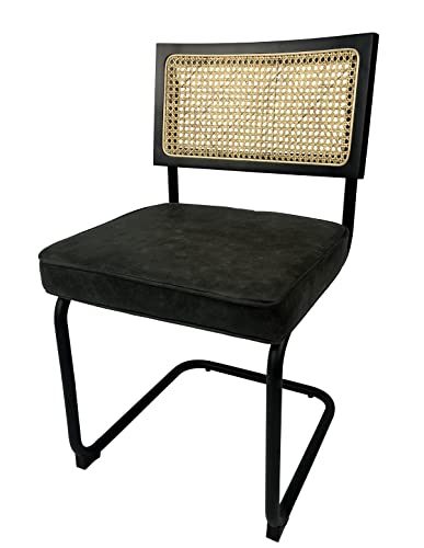 Sensoreve - Chaise TOLIMAN Cannage & Coussin Confort pour Salon/Salle à Manger, Tissage en Cannes de rotin Naturel, Cadre en Bois Naturel (Bois Noir/Assise Cuir Gris)