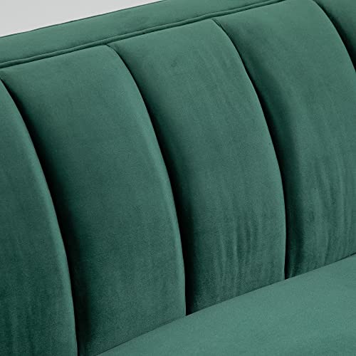 HOMCOM Canapé 3 Places Style Art Déco piètement Acier doré revêtement Velours Vert Sapin