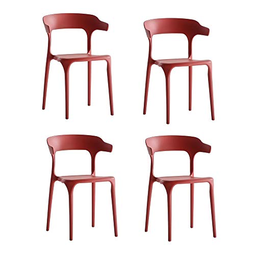 Bureau en Plastique Chaise Klaxon avec Dossier Dining Chair Hôtel Négociation Chaise D Bureau en Plastique Chaise Klaxon avec Dossier Dining Chair Hôtel Négociation Chaise D'extérieur Chaise De Loisirs, Stable Et Durable 4 Pack,Rouge