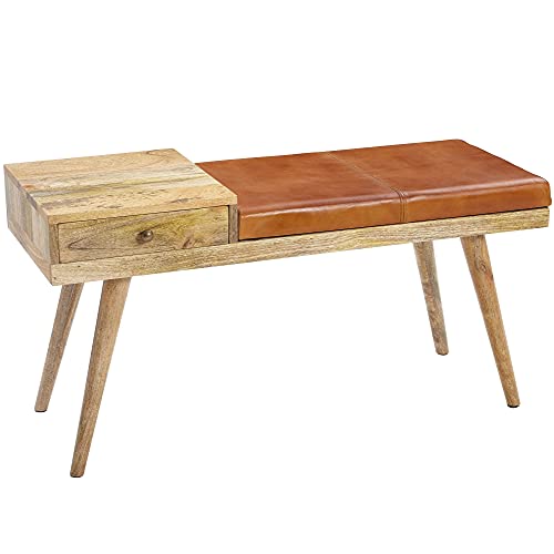 FineBuy Banc Peau de chèvre Bois Massif 100 x 52 x 38 cm Style rétro | Banquette Couloir avec Espace de Rangement | Banc en Cuir rembourré Stockage | Petit Banc de lit Cuir véritable FineBuy Banc Peau de chèvre Bois Massif 100 x 52 x 38 cm Style rétro | Banquette Couloir avec Espace de Rangement | Banc en Cuir rembourré Stockage | Petit Banc de lit Cuir véritable