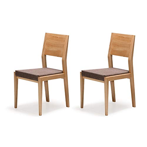 Marque Amazon - Alkove - Hayes - Set de 2 chaises en bois massif avec siège tapissé, Chêne sauvage