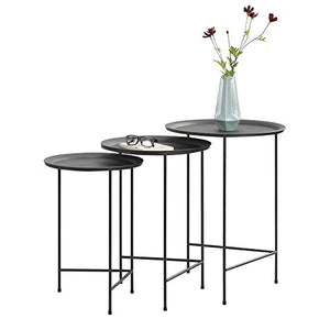 [en.casa] Set de 3 Tables Basses Ensemble de 3 Tables Gigognes Table de Salon Table de Rangement Desserte Métal Noir Tailles Différentes