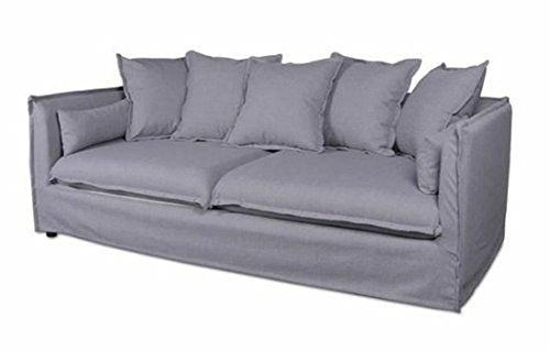 Canapé en lin 3 places coloris gris - Dim : L 210 x H 78/69 x P 104 cm -PEGANE-