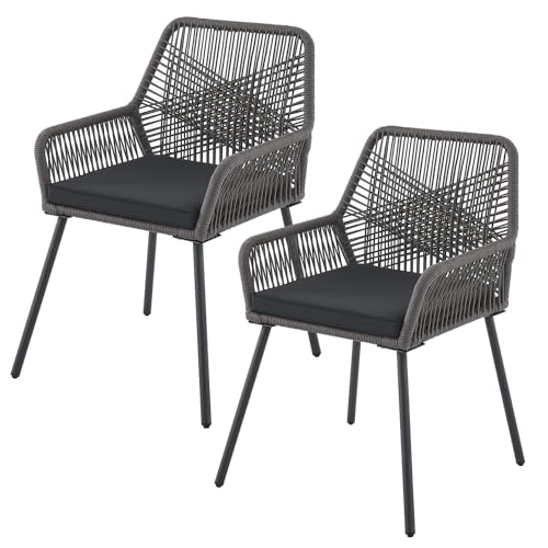 Juskys Ensemble de 2 chaises de Jardin Kastos en Corde - Chaise d'extérieur avec accoudoir et Coussin - Chaise de Jardin supportant 150 kg - Jardin, Balcon - chaises Grises