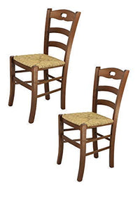 Tommychairs Chaise du Design - Set 2 chaises Savoie 38 pour la Cuisine et la Salle à Manger, avec Structure en Bois, Coleur Noix et Assise en Paille