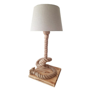 Solenzo - Lampe de chevet bois et corde - abat jour gris - avec ampoule LED offerte