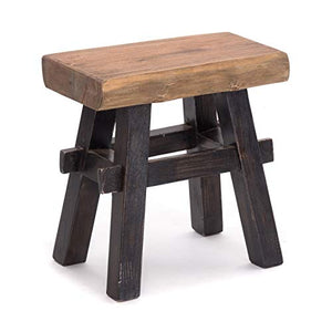 Design Delights Tabouret en bois rustique vintage 40" - Bois dur recyclé - Tabouret en bois massif - 43 x 45 x 27 cm (H x l x P) - Noir nature