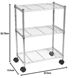 Amazon Basics Étagère 3 niveaux à roulettes, 13.4D x 23.2W x 32.75H cm, Chrome