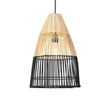 QAZQA Art Deco Suspension/Lustre/Luminaire/Lumiere/Éclairage art déco en bambou et nuance noire - Bamboo Bamboo Noir,Marron Rond E27 Max. 1 x 40 Watt/intérieur/Salon/Cuisine