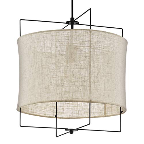 Eglo Suspension Bridekirk - 1 Ampoule - Vintage - Naturelle - Boho - Hygge - en Acier Noir et Textile Naturel - Lampe de Table de Salon Suspendue avec Douille E27 - Diamètre : 40 cm Eglo Suspension Bridekirk - 1 Ampoule - Vintage - Naturelle - Boho - Hygge - en Acier Noir et Textile Naturel - Lampe de Table de Salon Suspendue avec Douille E27 - Diamètre : 40 cm