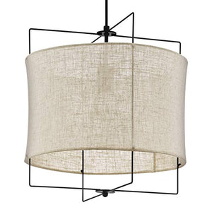 Eglo Suspension Bridekirk - 1 Ampoule - Vintage - Naturelle - Boho - Hygge - en Acier Noir et Textile Naturel - Lampe de Table de Salon Suspendue avec Douille E27 - Diamètre : 40 cm