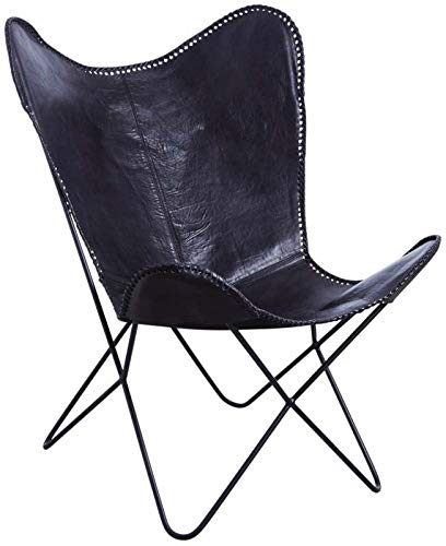 AUBRY GASPARD Fauteuil Papillon en métal et Cuir de Buffle Noir AUBRY GASPARD Fauteuil Papillon en métal et Cuir de Buffle Noir