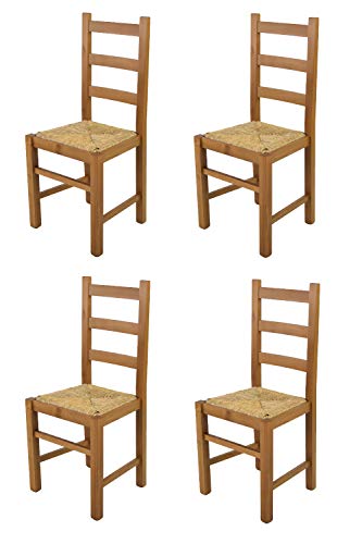 t m c s Tommychairs - Set 4 chaises Rustica pour Cuisine, Bar et Salle à Manger, Robuste Structure en Bois de hêtre peindré en Couleur chêne et Assise en Paille