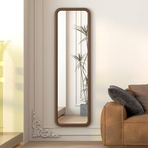 LVSOMT Miroir pleine longueur en bois, miroir intégral, miroir mural, miroir suspendu, long miroir pour chambre à coucher, salon, cadre en bois massif, coins arrondis, miroir rustique, 119,4 x 40,6