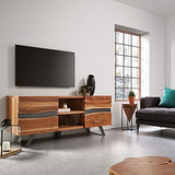 Kave Home - Meuble TV Uxia 160 x 65 cm avec 2 Portes en Bois Massif d'acacia et Pieds en Acier Noir