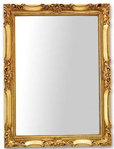 Miroir Mural avec Cadre Classique Fini à la Main avec Feuille d'or. Mesure extérieure Cm.62x82 Fabriqué en Italie