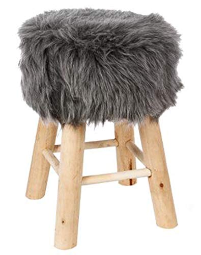 Tabouret en pin et polyester, imitation fourrure grise - Dim : L.30 x l.30 x H.42 cm -PEGANE- Tabouret en pin et polyester, imitation fourrure grise - Dim : L.30 x l.30 x H.42 cm -PEGANE-