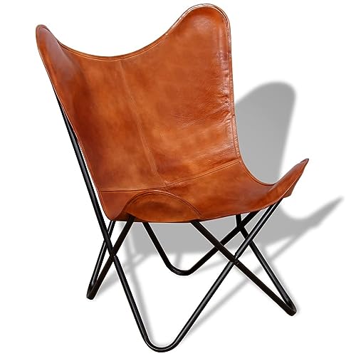 vidaXL Chaise Papillon Cuir Véritable Marron Fauteuil Salon Chambre Maison
