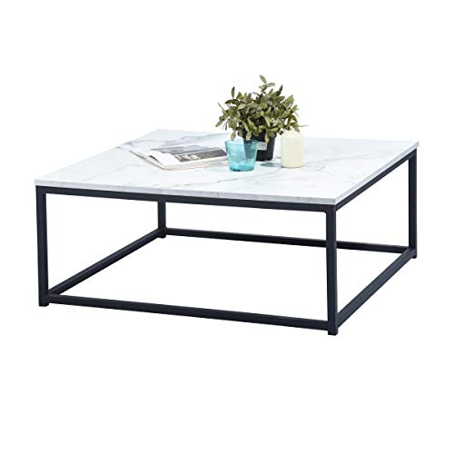 Table Basse Carré MARBRE - Décor MARBRE et Noir - Structure en Métal,Style Industriel,L 80 x P 80 x H 34 cm Table Basse Carré MARBRE - Décor MARBRE et Noir - Structure en Métal,Style Industriel,L 80 x P 80 x H 34 cm