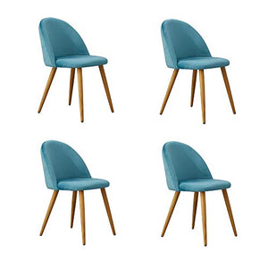 OFCASA 4 x Moderne Chaises de Salle à Manger Velours Bleu Tissu Chaise de Cuisine Rembourrée avec Pieds en Métal Chaises de Salon Meubles