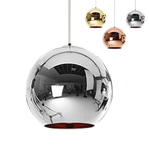 Industrial miroir moderne verre boule luminaire, miroir ajustable, Pendentif boule Ligh, ombre de lampe de plafond pour cuisine, salle à manger, Bar (Sliver, 25cm)