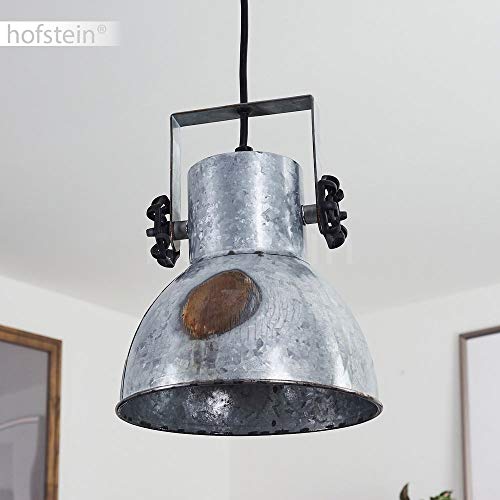 HOFSTEIN Suspension Hora en métal gris effet rouille et base aspect bois, lampe pendante retro-industrielle, hauteur ajustable, max. 109 cm, pour 1 ampoule E27, ampoule(s) non incluse(s)