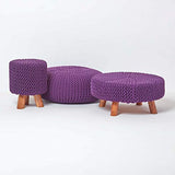 HOMESCAPES - Grand Pouf Rond tressé en Tricot - Violet Foncé