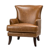 Fauteuil d'appoint en similicuir avec accoudoirs pour salon fauteuil canapé simple en cuir moderne avec garniture cloutée chaise d'appoint à oreilles en cuir végétalien canapé de salon Brown
