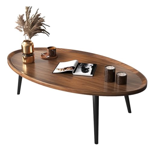 DELURA Petite Table Basse Ovale,Table Basse Moderne du Milieu du Siècle pour Le Salon,Table D'appoint Minimaliste (Couleur Noyer, 80 X 55 X 38 Cm)