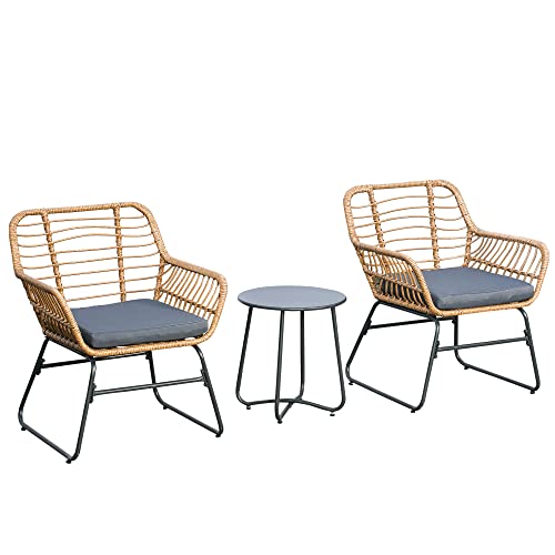 Outsunny Ensemble Bistro de Jardin 2 Places 3 pièces Style Exotique 2 fauteuils + Table Basse résine tressée Beige Acier époxy Gris Outsunny Ensemble Bistro de Jardin 2 Places 3 pièces Style Exotique 2 fauteuils + Table Basse résine tressée Beige Acier époxy Gris