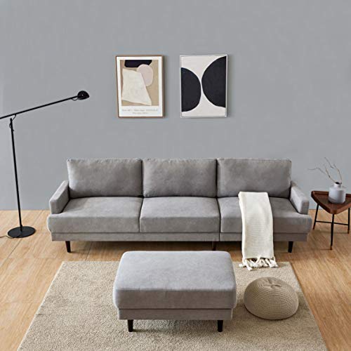 Canapé d'angle en forme de L, canapé d'angle réversible 3 places, canapé moderne rembourré avec repose-pieds ottoman pour salon, salon (gris, 266 cm)