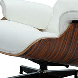 Chaise longue mi-siècle et pouf - Version plus grande - En cuir de fleur - Chaise moderne moderne - En bois massif - Mise à niveau 1 - Noyer crème