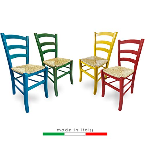 ZStyle Chaise en paille modèle Venezia en bois coloré, pour restaurant, gîte, cuisine - vert, bleu, jaune, rouge
