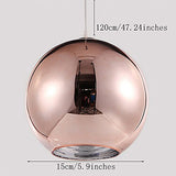 Huahan Haituo Abat-jour Moderne Cuivre Miroir Lustre Boule Suspension globe en Chrome avec fil 120CM(Cuivre, 15cm)