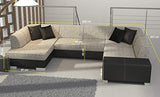 E- MEUBLES Grand canapé d'angle XXL en U panoramique lit Convertible avec Coffre 6/7 Places - en Simili Cuir - Salon & séjour - HANA (Blanc (Soft 17), Gauche)