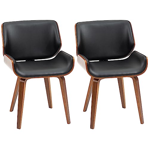 HOMCOM Lot de 2 chaises de Salle à Manger Style Vintage Assise revêtement synthétique Noir et Pieds en Bois