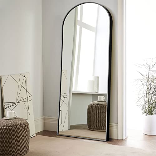 NeuType Grand Miroir de Sol arqué avec Support pour Chambre à Coucher Debout ou penché Contre Un Mur en Alliage d'aluminium Noir 165 x 56 cm