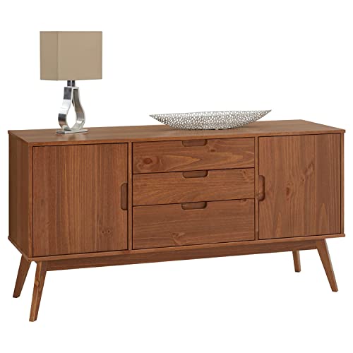 IDIMEX Buffet Tivoli Style scandinave Design Vintage Nordique Commode bahut vaisselier avec 3 tiroirs et 2 Portes battantes, en pin Massif lasuré Brun foncé