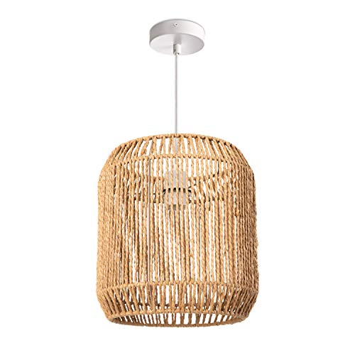 Paco Home Lampe suspendue LED E27 rotin boho corbeille salon salle à manger couloir, Abat-jour: Beige (Ø28 cm), Type de lampe: Suspension Blanc