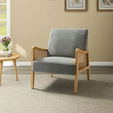 Chaise d'appoint moderne du milieu du siècle chaises rembourrées en velours avec tricot en bambou fauteuil confortable en tissu de lin avec accoudoirs en rotin pour salon gris