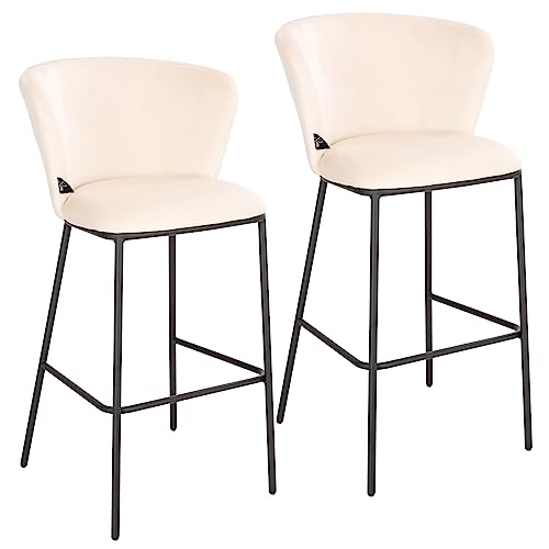 SVITA Kate Lot de 2 tabourets de bar avec dossier en velours Beige SVITA Kate Lot de 2 tabourets de bar avec dossier en velours Beige