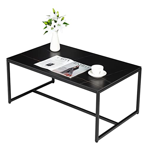 FATIVO Table Basse Marbre de Salon: Table Café Industrielle Rectangulaire Design Table Basse Noir Moderne Scantinave en Pierre Frittée Grand Plateau pour Salon Bureau Café - Noir 100x60x43cm FATIVO Table Basse Marbre de Salon: Table Café Industrielle Rectangulaire Design Table Basse Noir Moderne Scantinave en Pierre Frittée Grand Plateau pour Salon Bureau Café - Noir 100x60x43cm