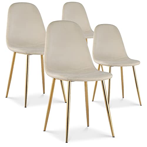 INTENSE DECO Lot de 4 chaises Bali Velours Beige Pieds doré INTENSE DECO Lot de 4 chaises Bali Velours Beige Pieds doré
