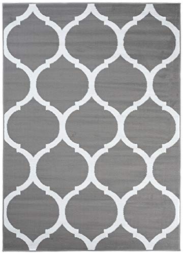 TAPISO Luxury Tapis de Salon Chambre Salle à Manger Adulte Bureau Design Moderne Gris Blanc Géométrique Motif Trèfle Marocain Poil Court Fin Doux Résistant 250 x 300 cm TAPISO Luxury Tapis de Salon Chambre Salle à Manger Adulte Bureau Design Moderne Gris Blanc Géométrique Motif Trèfle Marocain Poil Court Fin Doux Résistant 250 x 300 cm