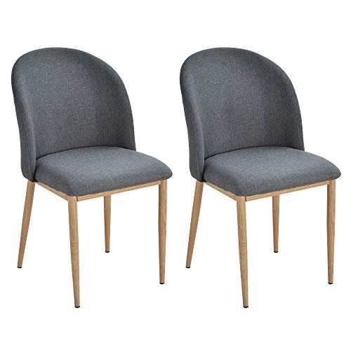 HOMCOM Lot de 2 chaises de Salle à Manger Chaise de Salon Pieds en métal Imitation Bois 50 x 58 x 85 cm Gris