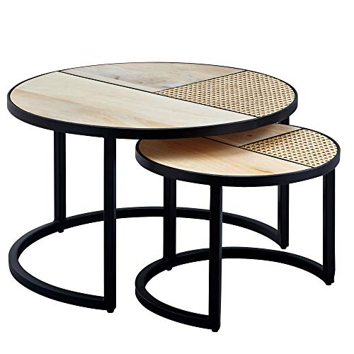 FineBuy Tables Gigogne Ensemble Deux pièces Bois Massif/Métal Table de Salon | Table d FineBuy Tables Gigogne Ensemble Deux pièces Bois Massif/Métal Table de Salon | Table d'appoint Ronde Style Industrielle | Meubles en Bois Massif Table Basse