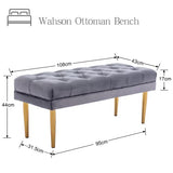 Wahson Banc Ottoman Banquette Banc de lit en Velours Banc d'entree Banquette avec Pieds dorés pour Chambre à Coucher, Salon, Couloir (Gris)