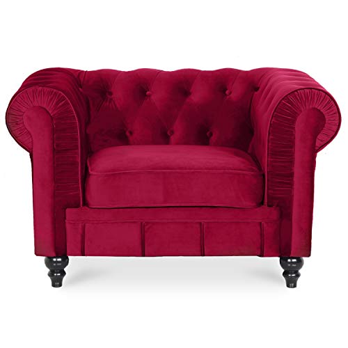 INTENSE DECO Fauteuil Chesterfield Velours Altesse Rouge