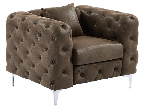 Fauteuil Chesterfield en Microfibre Aspect Cuir Vieilli Edwina