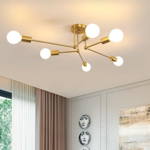 Comely Lustre Sputnik Moderne, 6 Lumières Plafonnier Industriel Vintage, E27 Doré Plafonniers en Fer, Lampe de Plafond pour Salon, Chambre, Salle à manger, Diamètre 70cm (sans Ampoule) Comely Lustre Sputnik Moderne, 6 Lumières Plafonnier Industriel Vintage, E27 Doré Plafonniers en Fer, Lampe de Plafond pour Salon, Chambre, Salle à manger, Diamètre 70cm (sans Ampoule)